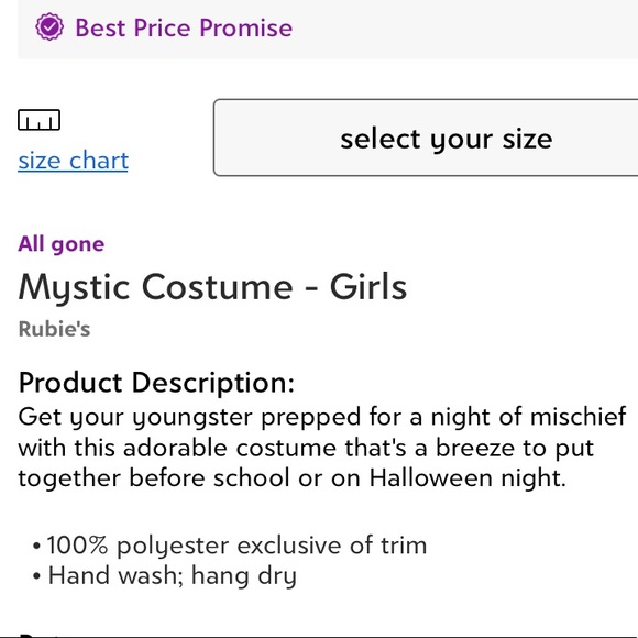 NWT Rubies Girl’s Medium Mystic Costume (VooDoo Girl) Size Medium or Ages 5-7 - Picture 4 of 4